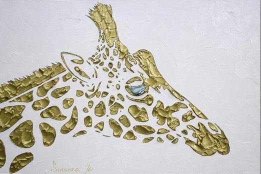 Abstract Original Giraffe Painting, Gold On White, palette knife impasto, 24”x36” MADE2ORDER