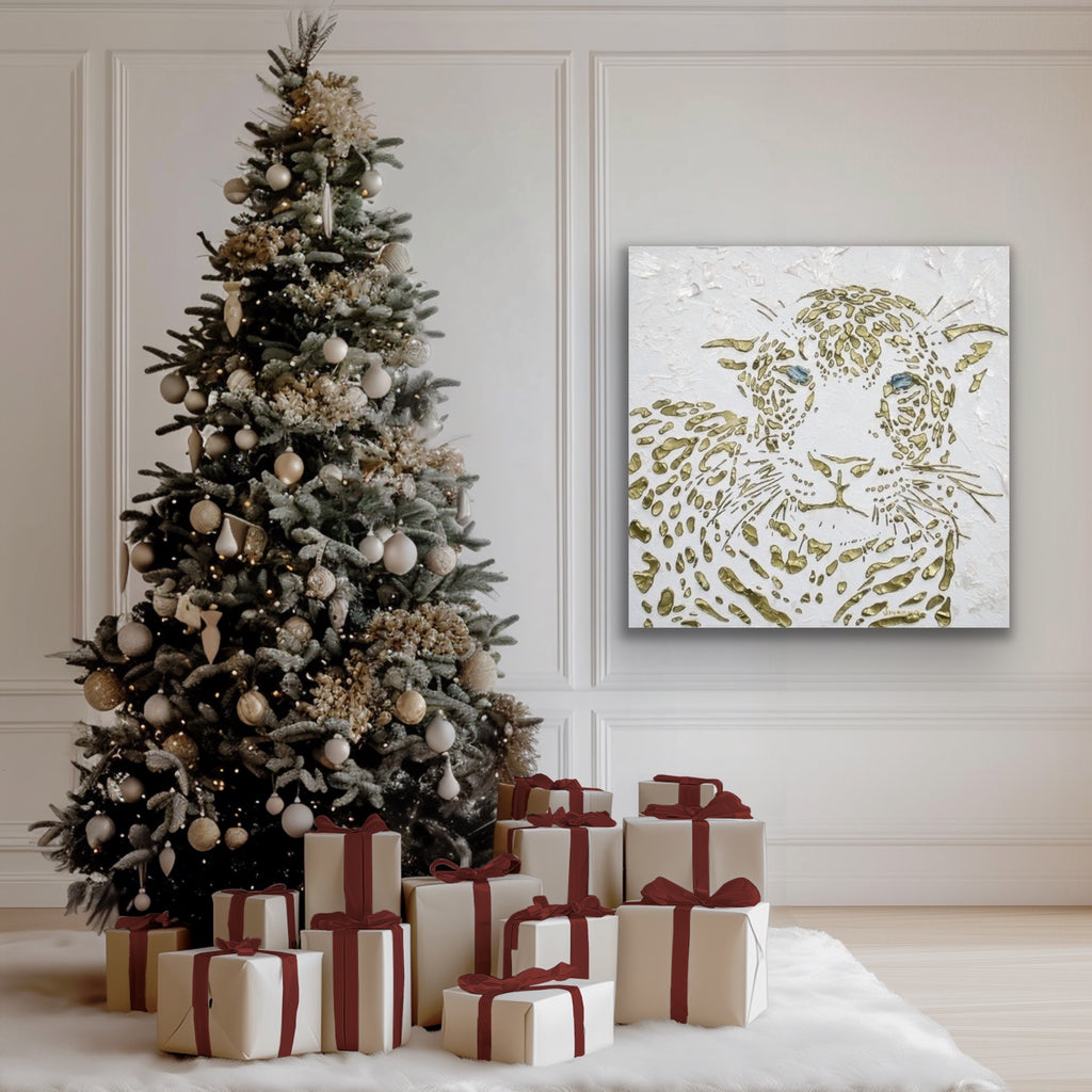 Original Leopard Painting MADE2ORDER Gold On White Textured Palette Knife Art