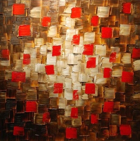 Original Brown Beige and Red Modern Art Abstract painting, Geometric Squares Impasto Textured palette knife art by susanna shap (MADE2ORDER)