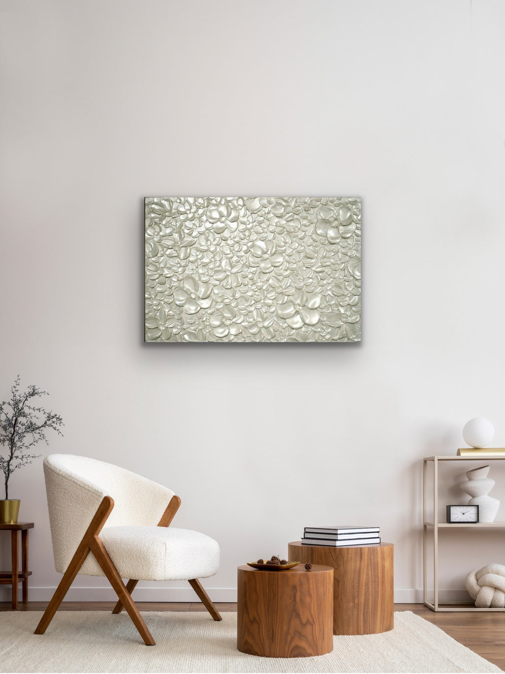 White pearl Blossoms Flowers Abstract Minimalist ORIGINAL Textured Painting palette knife Impasto, Abstract Wall Art -MADE2ORDER