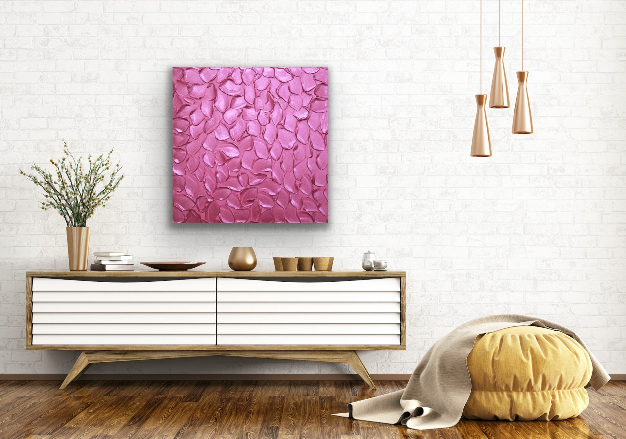 Hot Pink Abstract Minimalist ORIGINAL Metallic Textured Painting palette knife Impasto, Abstract Wall Art -MADE2ORDER-Mix & match