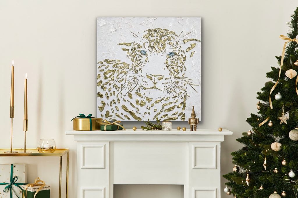 Original Leopard Painting MADE2ORDER Gold On White Textured Palette Knife Art