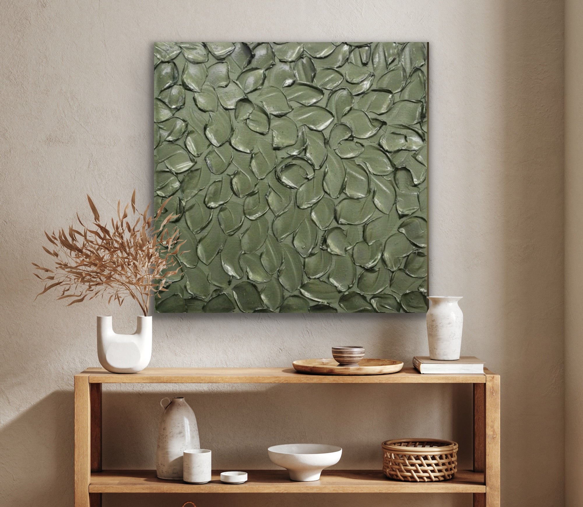 Green Grey Abstract Minimalist ORIGINAL Metallic Textured Painting palette knife Impasto, Abstract Wall Art -MADE2ORDER-Mix & match