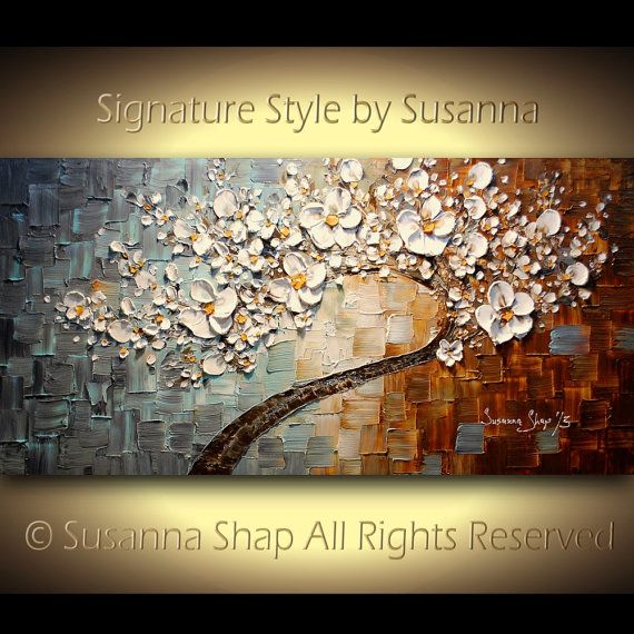 Original Abstract tree painting White cherry blossom textured palette knife impasto art by susanna shap (MADE2ORDER)