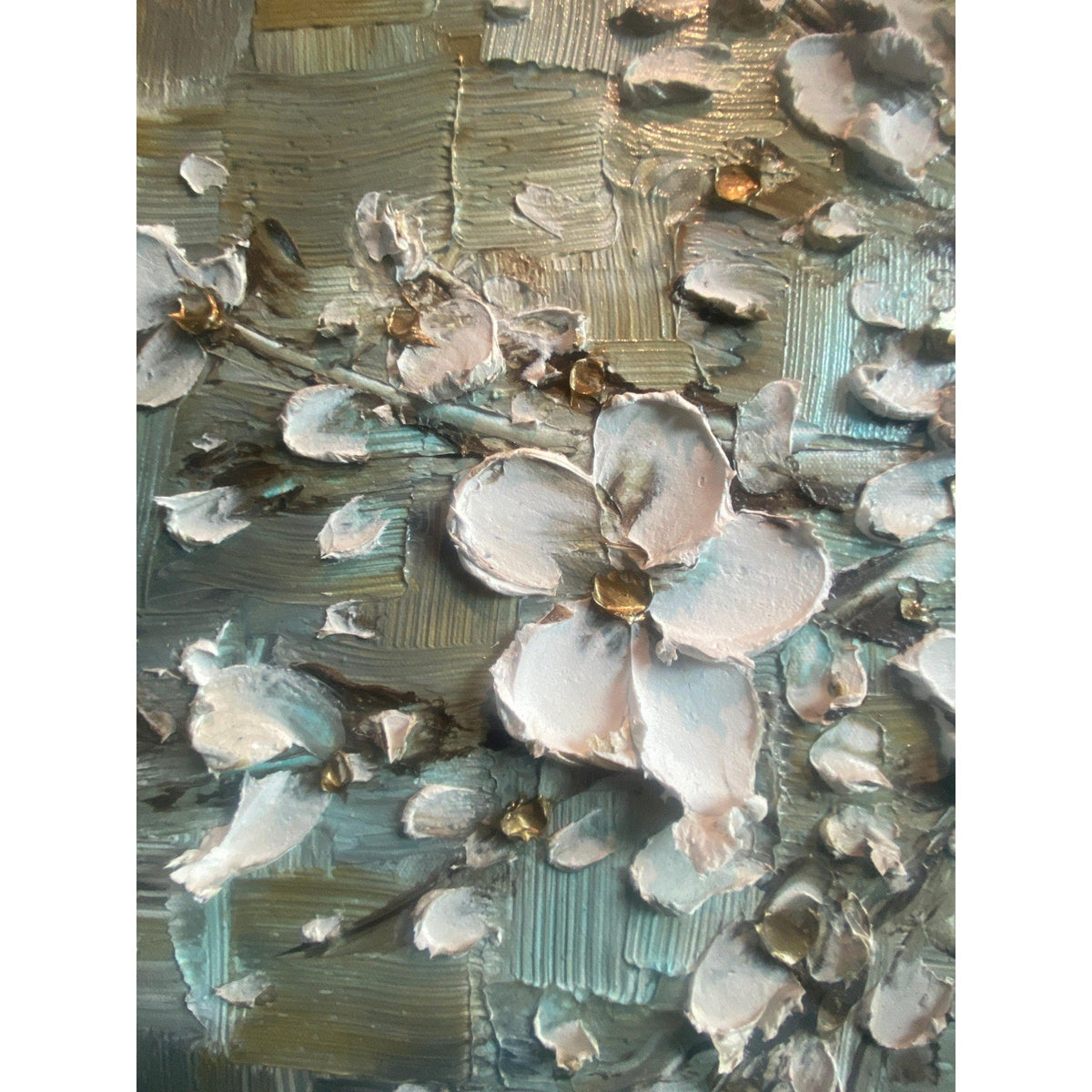 Original Impasto Texture Earth Tones Abstract tree painting White cherry blossom, Grey, Brown & Beige palette knife art by susanna shap (MADE2ORDER)