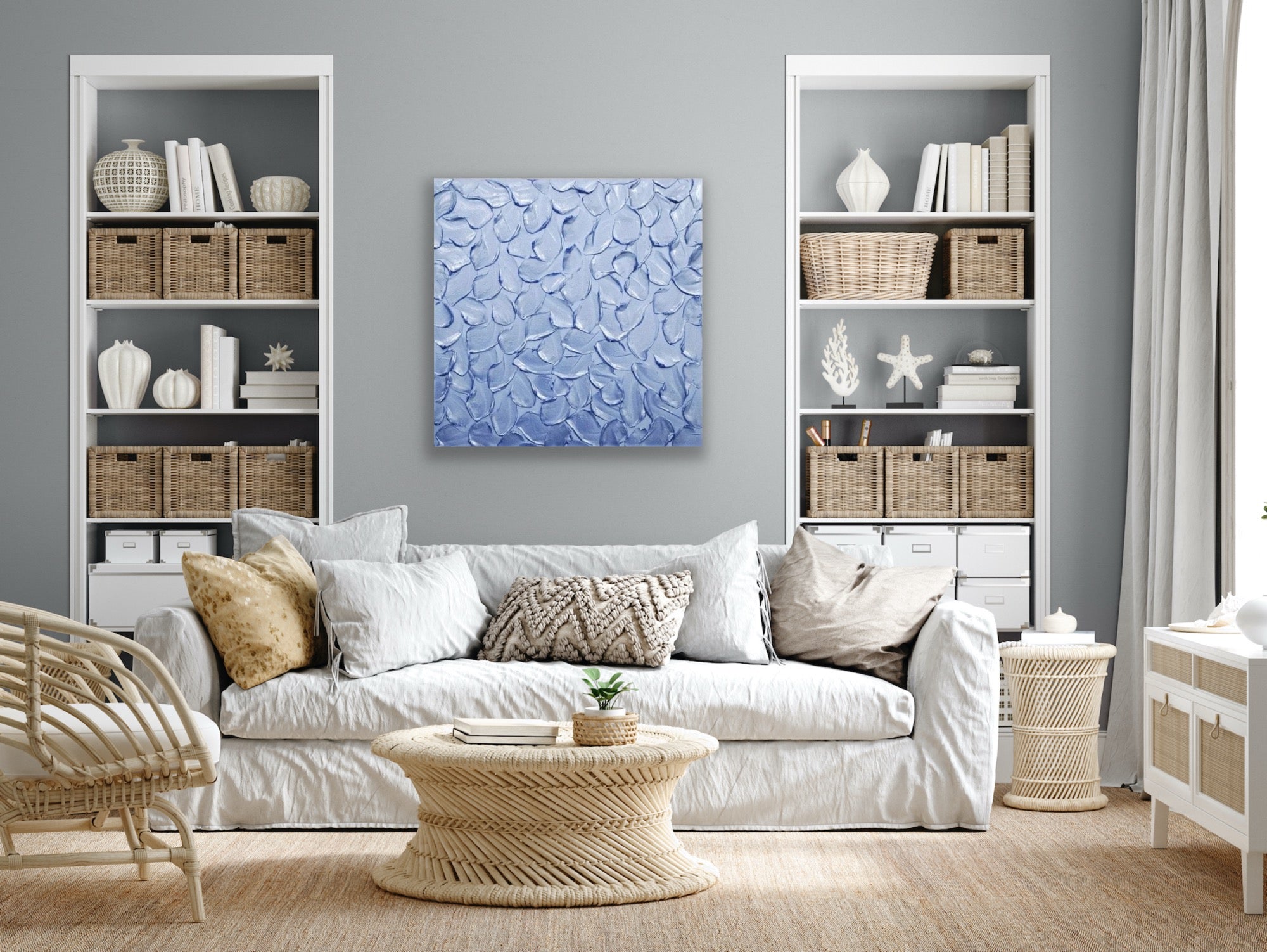 Periwinkle Baby Blue Abstract Minimalist ORIGINAL Metallic Textured Painting palette knife Impasto, Abstract Wall Art -MADE2ORDER-Mix & match