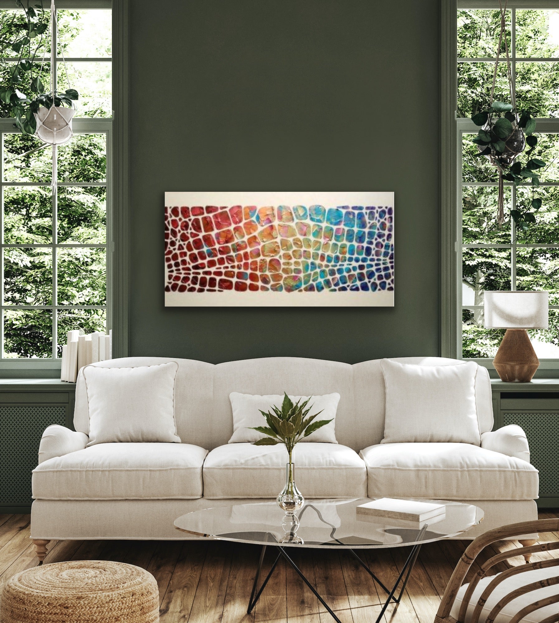 “Stained Glass” Colorful Abstract Original Palette knife Impasto Textured Large Wall Art MADE2ORDER Geometric Mosaic Painting Black and MultiColor