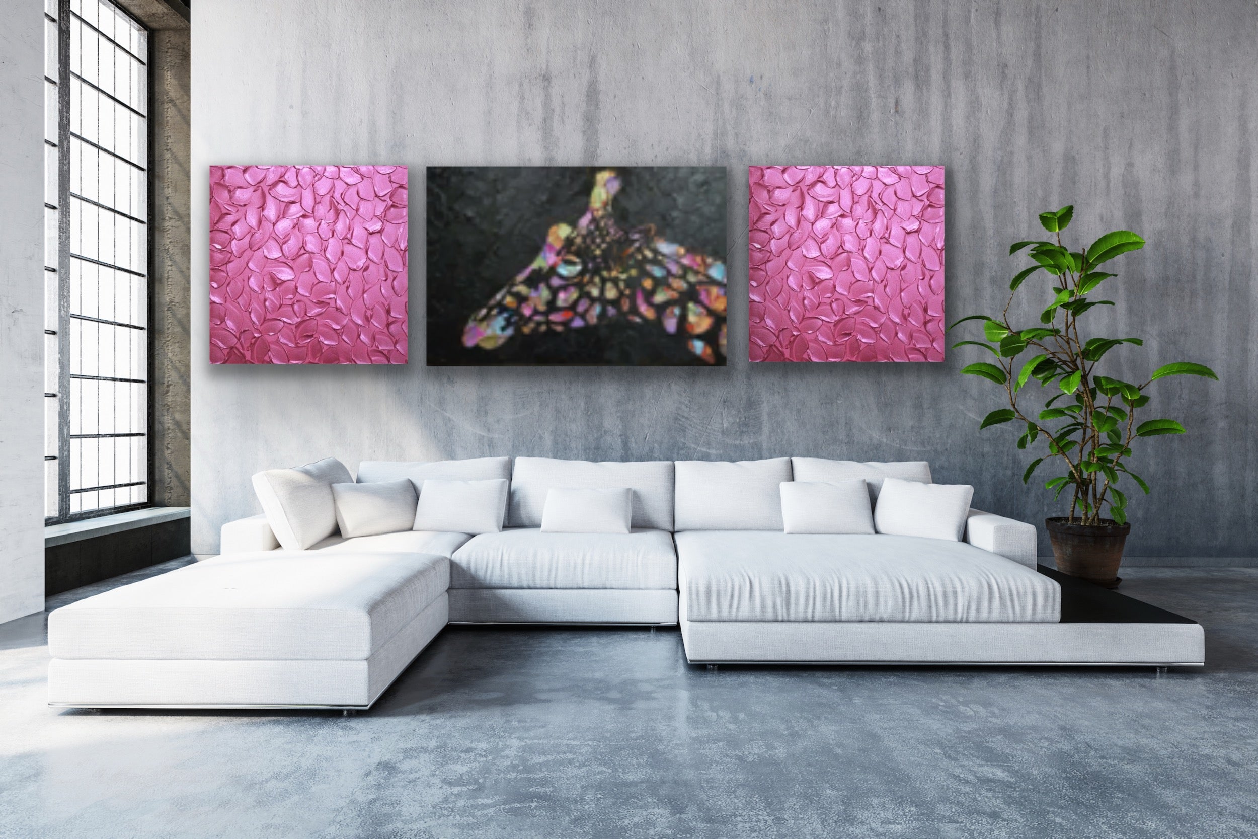 Hot Pink Abstract Minimalist ORIGINAL Metallic Textured Painting palette knife Impasto, Abstract Wall Art -MADE2ORDER-Mix & match