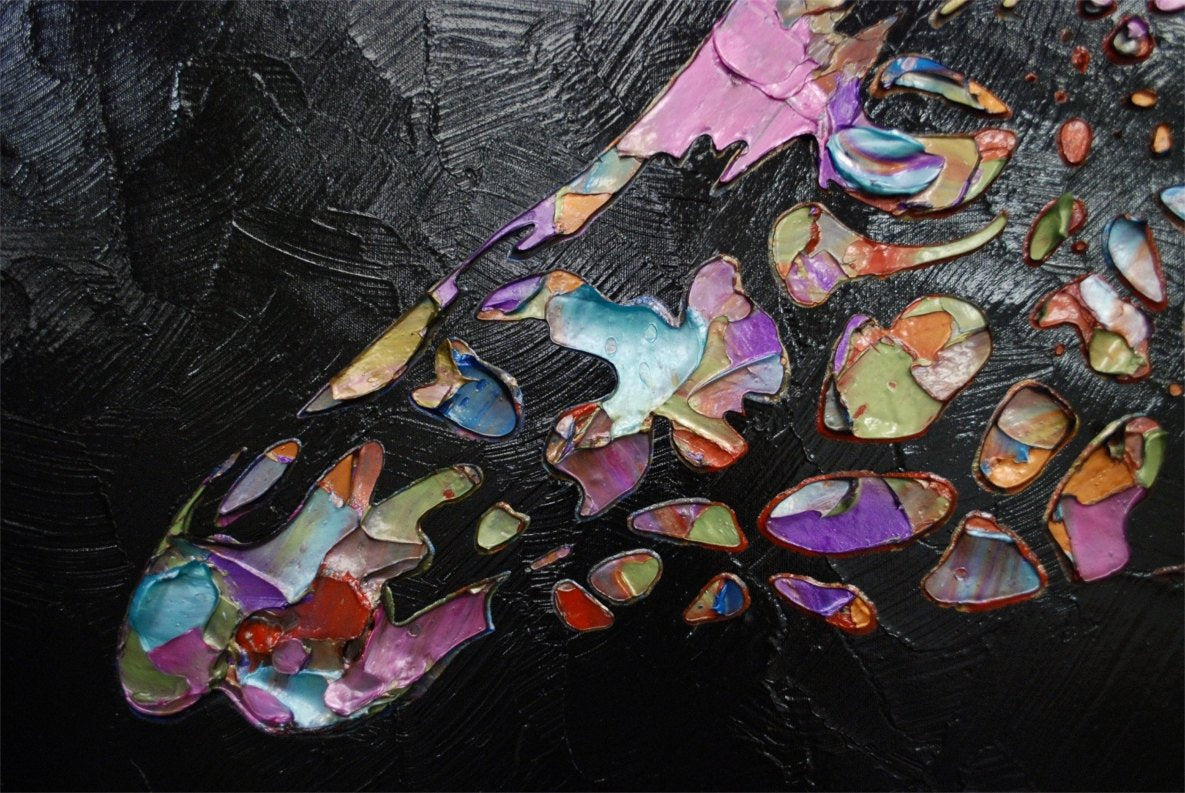 Original Abstract Giraffe Painting Black Multi Colored palette knife impasto Textured Fine Art MADE2ORDER 36”x24”