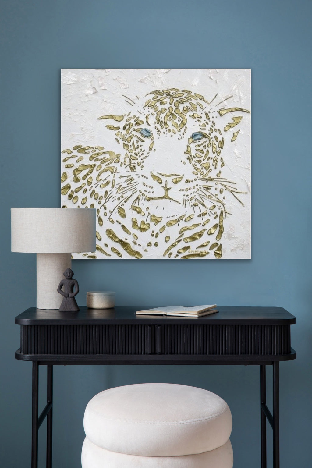 Original Leopard Painting MADE2ORDER Gold On White Textured Palette Knife Art
