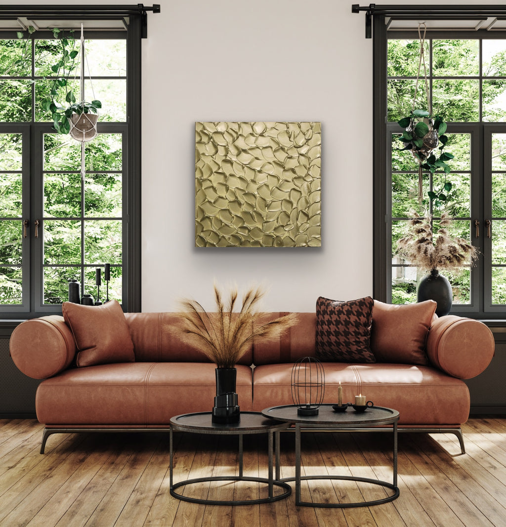 Pale Gold Abstract Minimalist ORIGINAL Metallic Textured Painting palette knife Impasto, Abstract Wall Art -MADE2ORDER-Mix & match