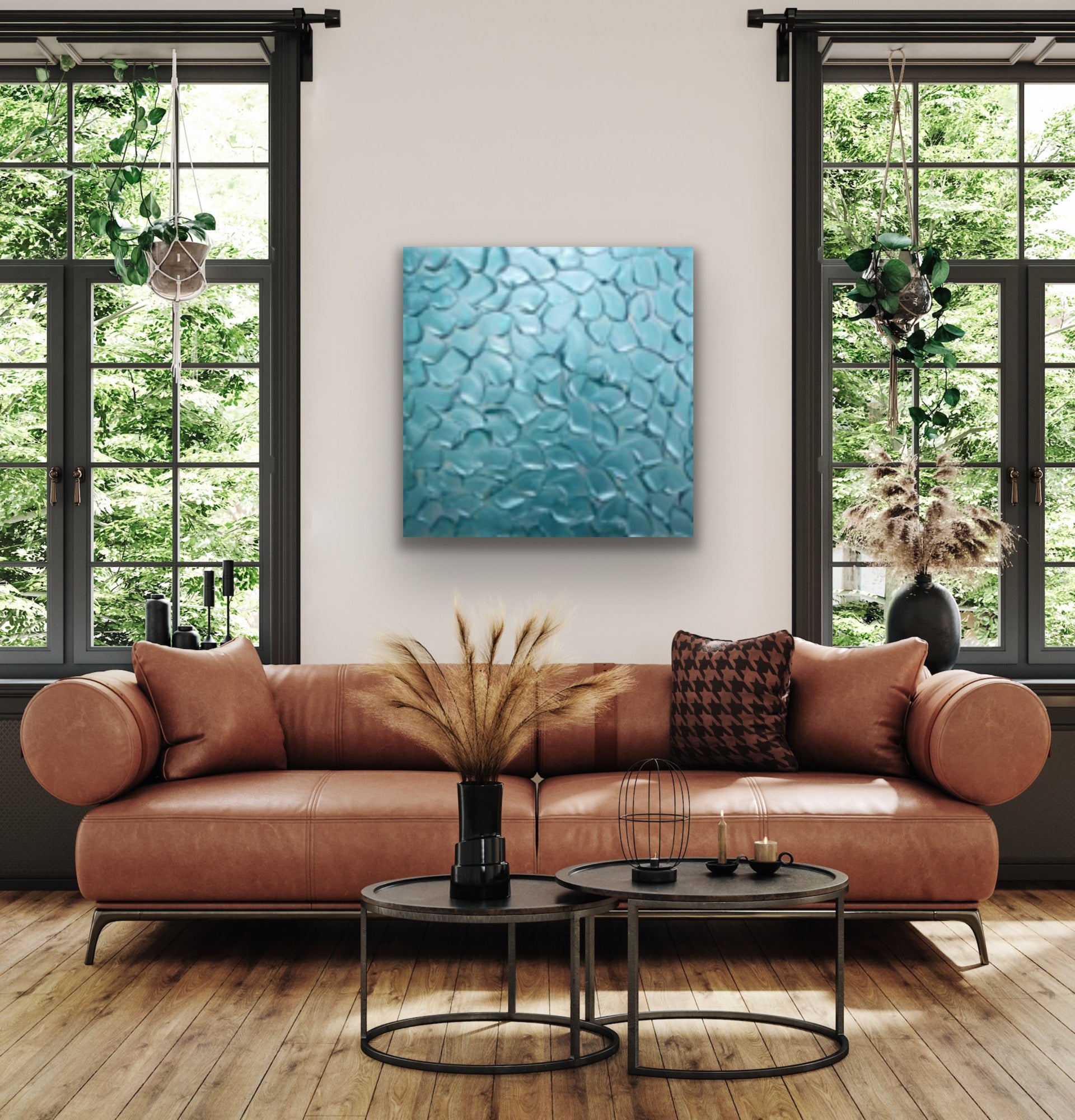 Turquoise Abstract Minimalist ORIGINAL Metallic Textured Painting palette knife Impasto, Abstract Wall Art -MADE2ORDER-Mix & match