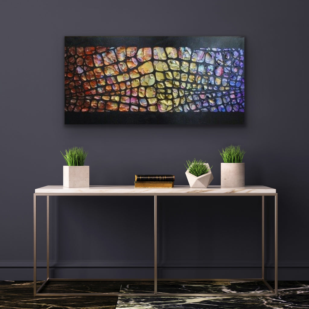 Original Palette knife Impasto Textured Large Abstract Wall Art MADE2ORDER Geometric Mosaic Painting Black and MultiColor