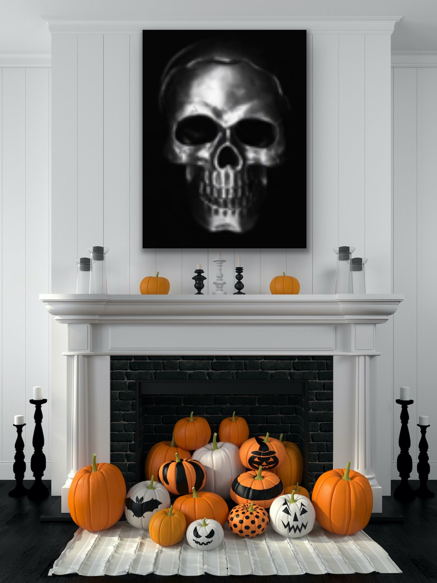 Silver skull on black, Original Photography, Gothic Halloween Wall art home decor, Stretched Canvas, Fine Art Giclee PRINT, Small-X large