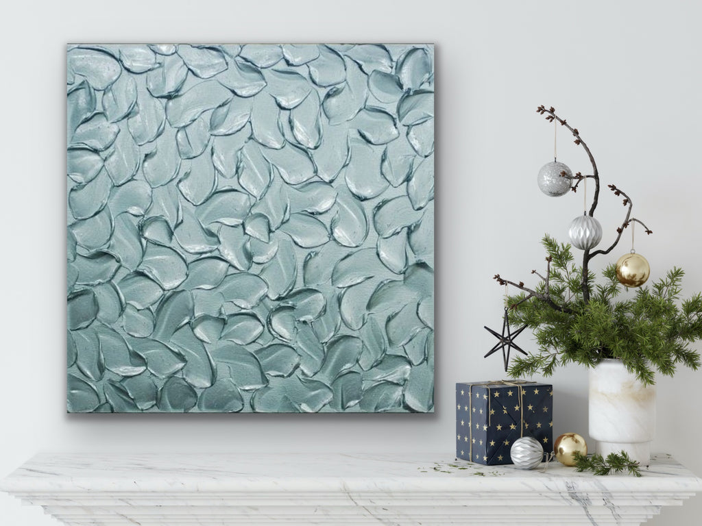 Teal blue ORIGINAL Textured Painting Abstract Minimalist Metallic palette knife Impasto, Abstract Wall Art -MADE2ORDER-Mix & match