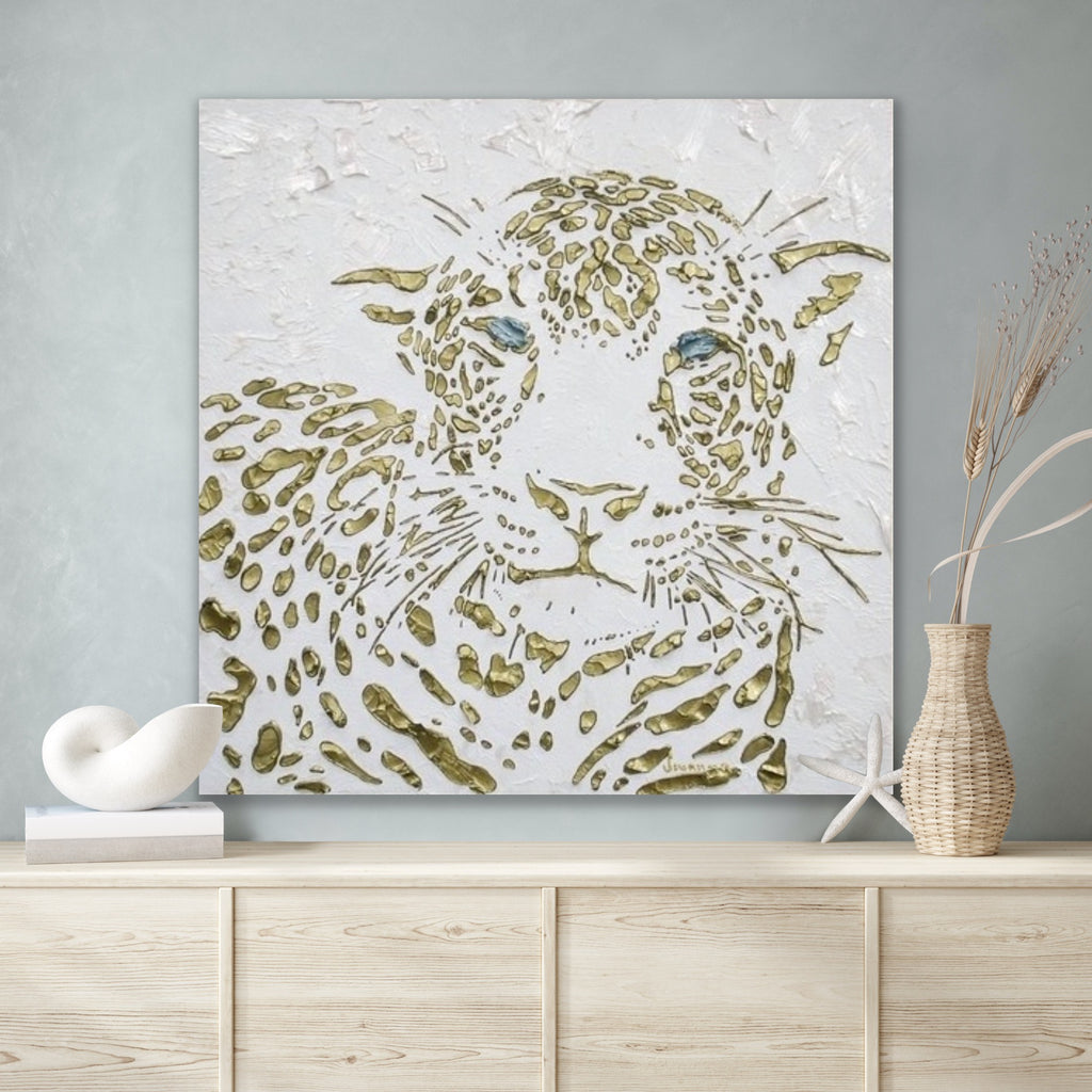 Original Leopard Painting MADE2ORDER Gold On White Textured Palette Knife Art