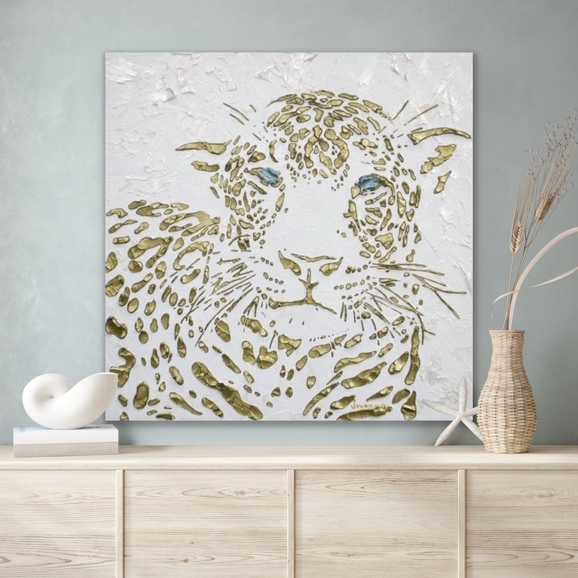 Original Leopard Painting MADE2ORDER Gold On White Textured Palette Knife Art