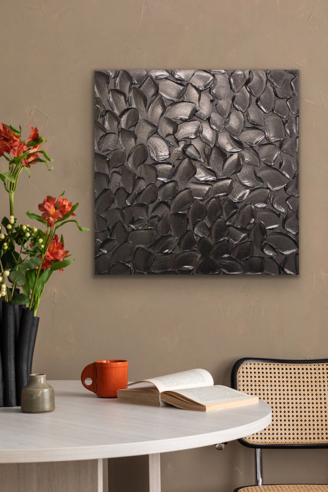 Black Pearl Abstract Minimalist ORIGINAL Textured Painting palette knife Impasto, Abstract Wall Art -MADE2ORDER-Mix & match