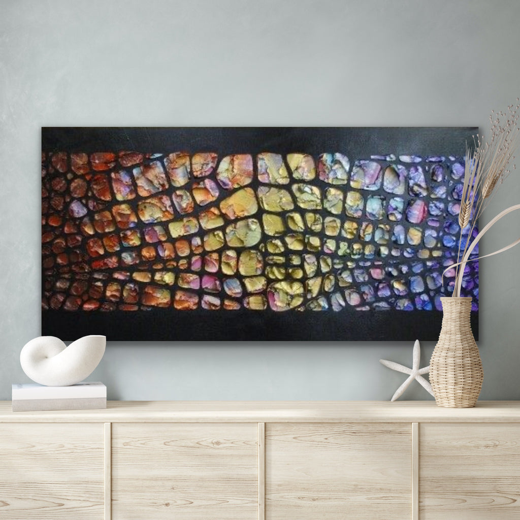 Original Palette knife Impasto Textured Large Abstract Wall Art MADE2ORDER Geometric Mosaic Painting Black and MultiColor