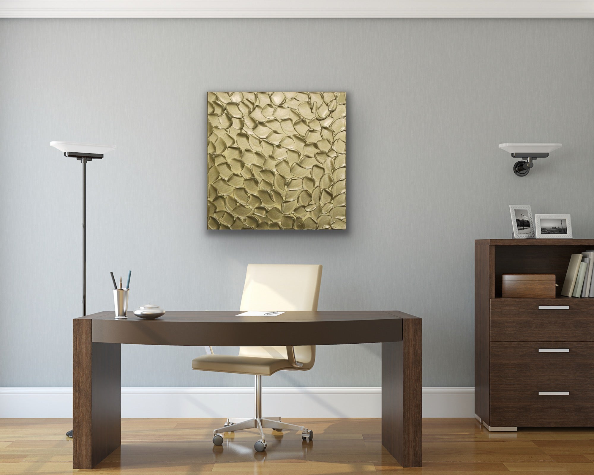 Pale Gold Abstract Minimalist ORIGINAL Metallic Textured Painting palette knife Impasto, Abstract Wall Art -MADE2ORDER-Mix & match