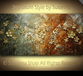 Original Gold Flowers Abstract Landscape Earth tones Grey Brown Impasto Textured painting palette knife art by susanna shap (MADE2ORDER)