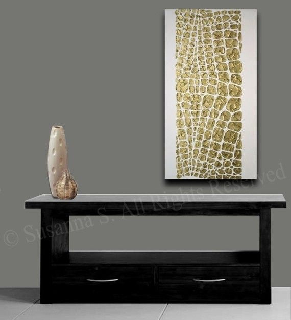 Original white and gold Textured Large Abstract Art MADE2ORDER Mosaic Painting (48”x24”)
