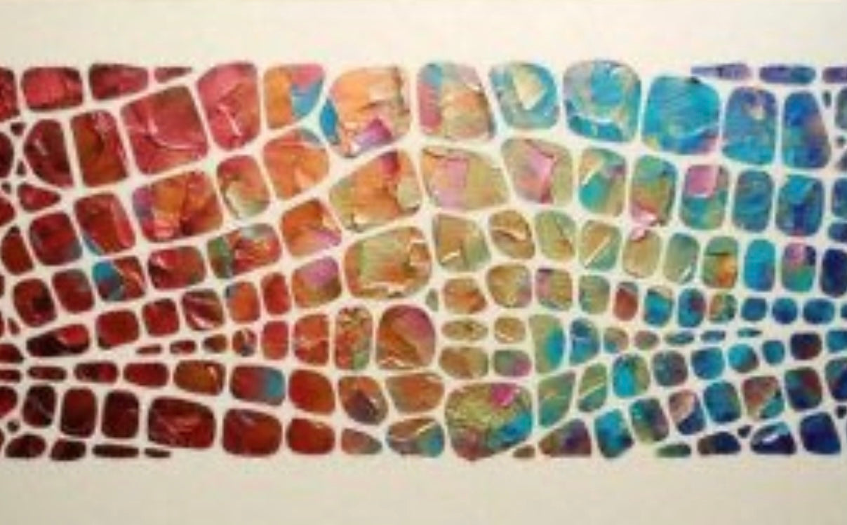 “Stained Glass” Abstract Colorful Original Palette knife Impasto Large Textured Wall Art Geometric Mosaic Painting White and Rainbow- MADE2ORDER