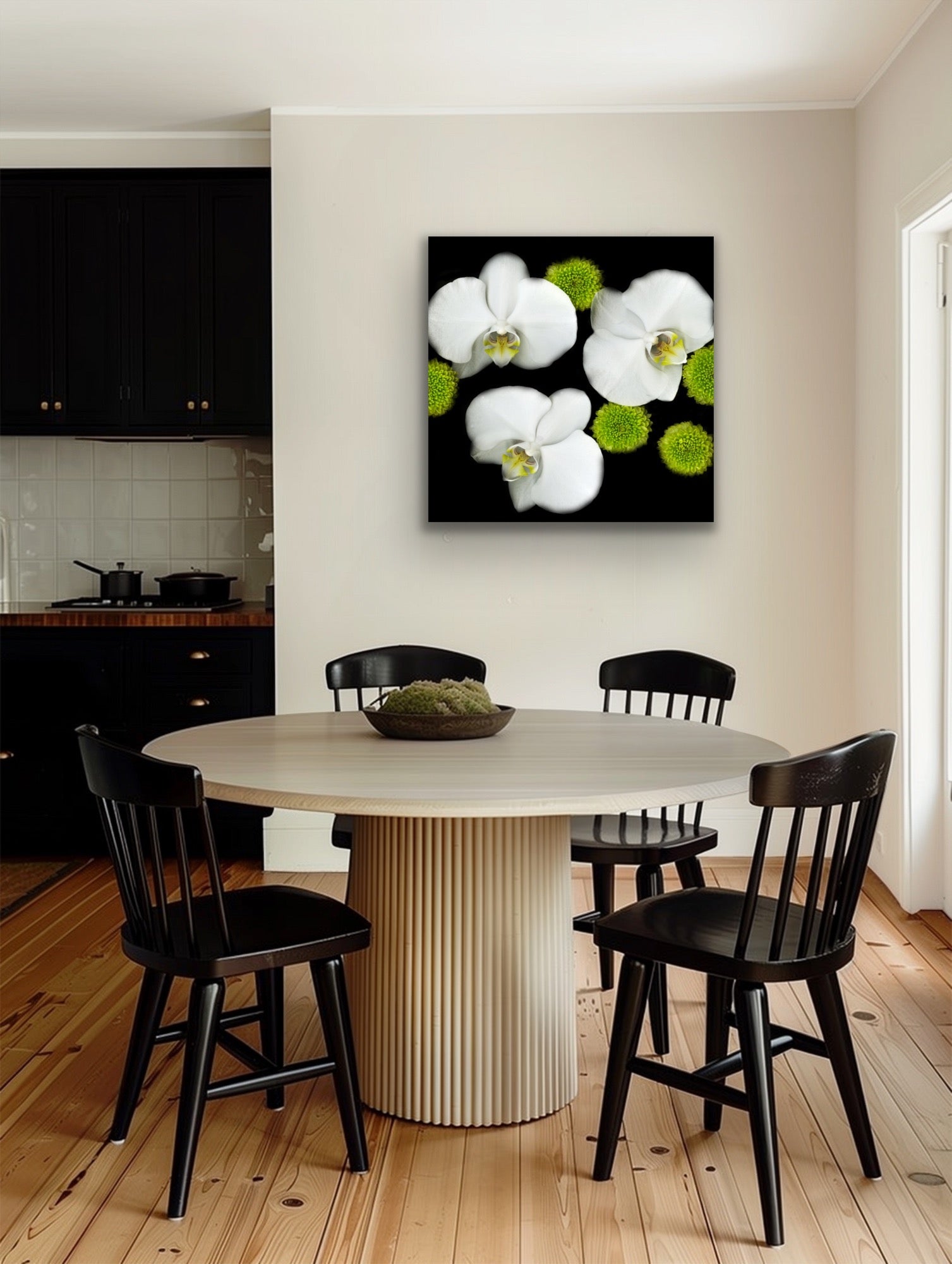White orchids, Original black white & green Photography, Wall art home decor, Stretched Canvas, Fine Art Giclee PRINT by susanna shap