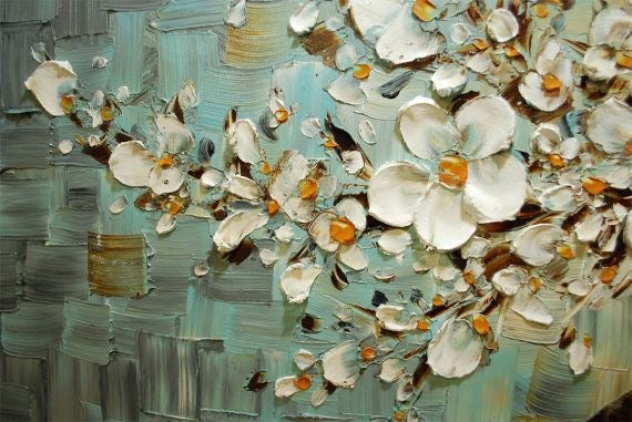 Original Abstract tree painting White cherry blossom textured palette knife impasto art by susanna shap (MADE2ORDER)
