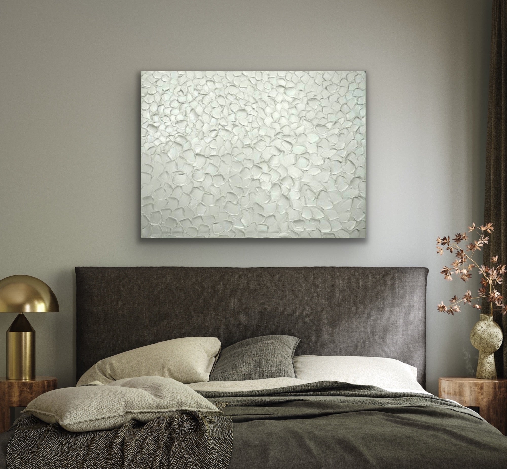 White pearl Abstract Minimalist ORIGINAL Textured Painting palette knife Impasto, Abstract Wall Art -MADE2ORDER