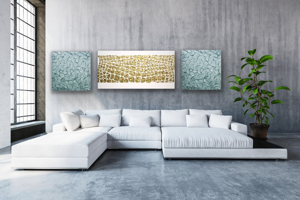 Teal blue ORIGINAL Textured Painting Abstract Minimalist Metallic palette knife Impasto, Abstract Wall Art -MADE2ORDER-Mix & match