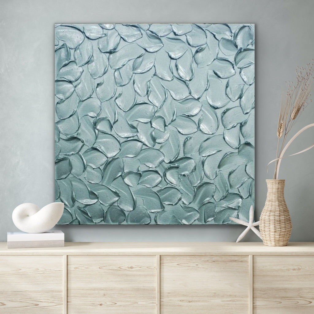 Teal blue ORIGINAL Textured Painting Abstract Minimalist Metallic palette knife Impasto, Abstract Wall Art -MADE2ORDER-Mix & match