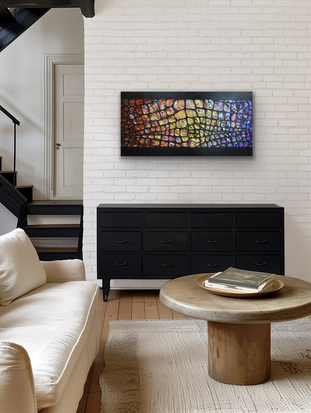 Original Palette knife Impasto Textured Large Abstract Wall Art MADE2ORDER Geometric Mosaic Painting Black and MultiColor