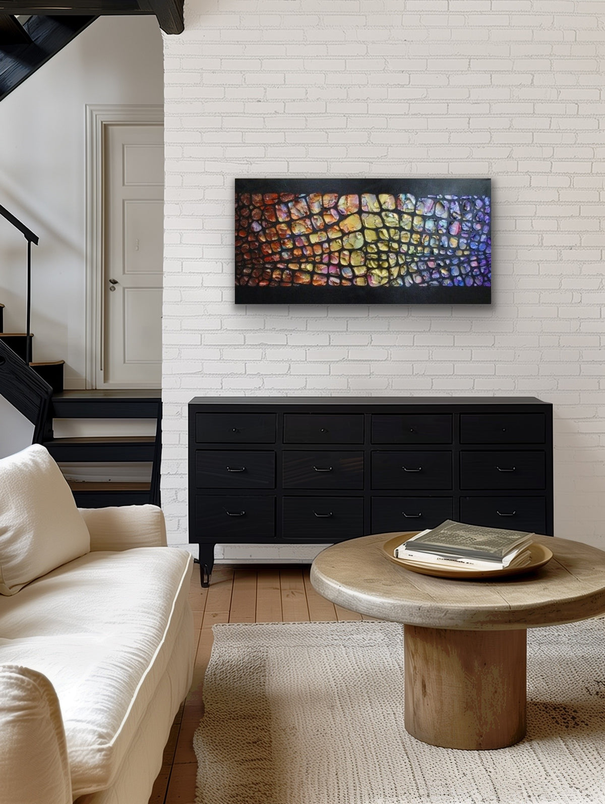 Original Palette knife Impasto Textured Large Abstract Wall Art MADE2ORDER Geometric Mosaic Painting Black and MultiColor