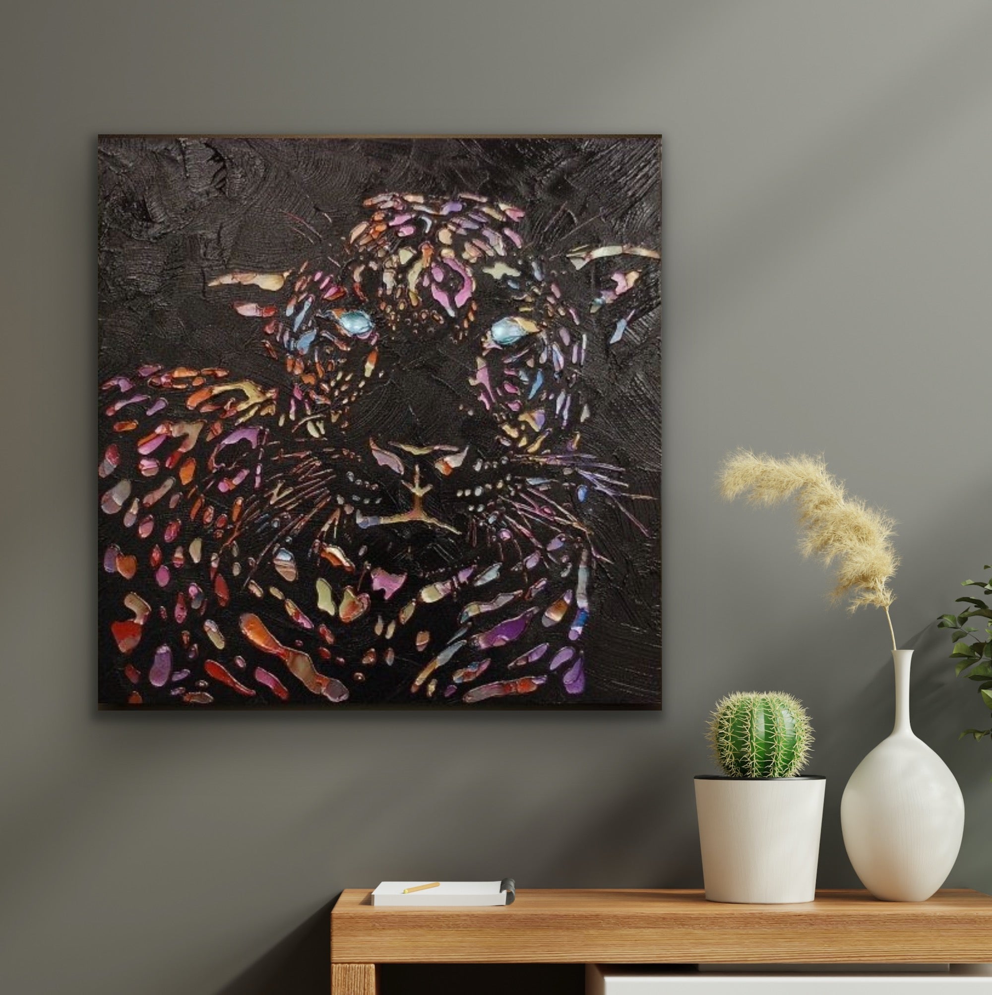 Original Abstract Leopard Painting MADE2ORDER Multicolored Palette Knife Texture