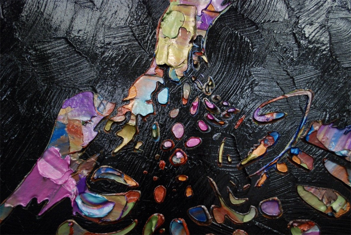 Original Abstract Giraffe Painting Black Multi Colored palette knife impasto Textured Fine Art MADE2ORDER 36”x24”