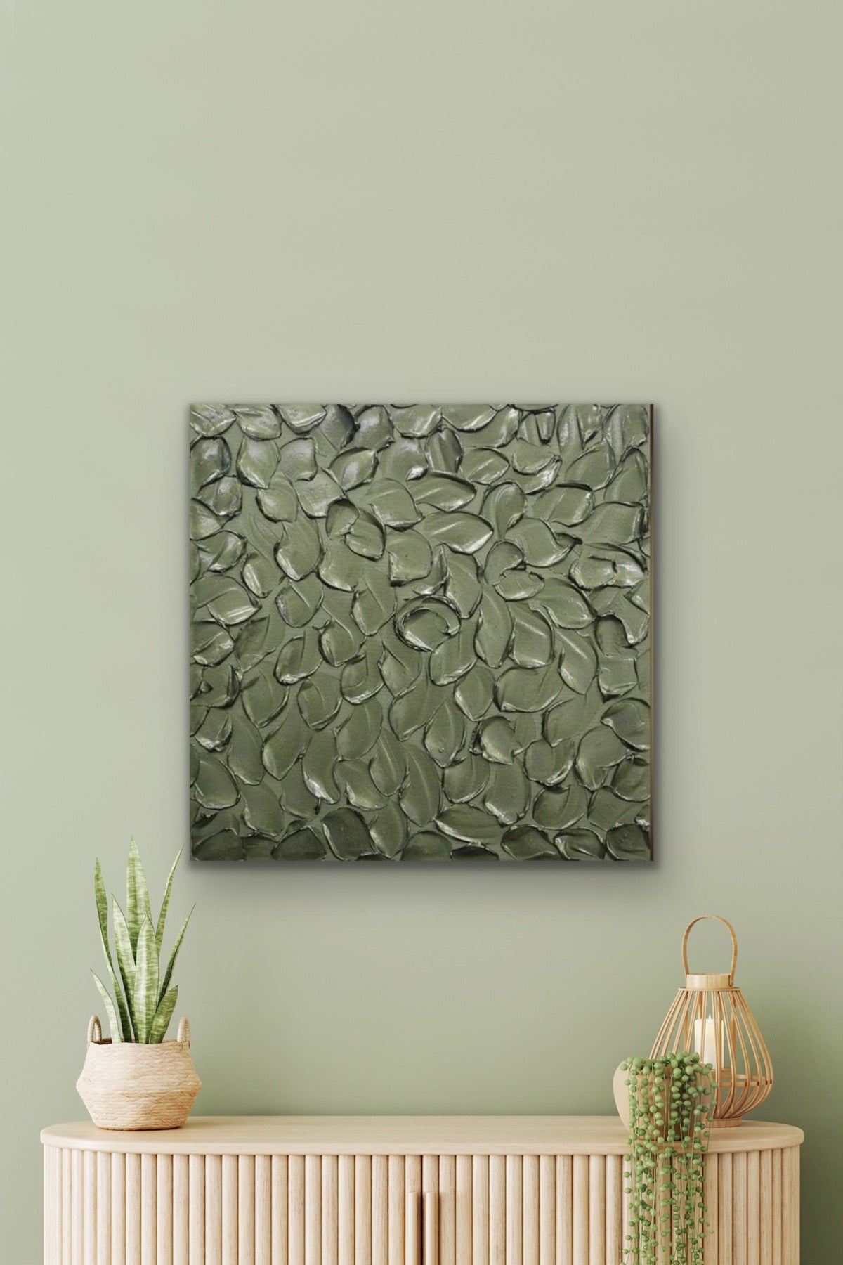 Green Grey Abstract Minimalist ORIGINAL Metallic Textured Painting palette knife Impasto, Abstract Wall Art -MADE2ORDER-Mix & match