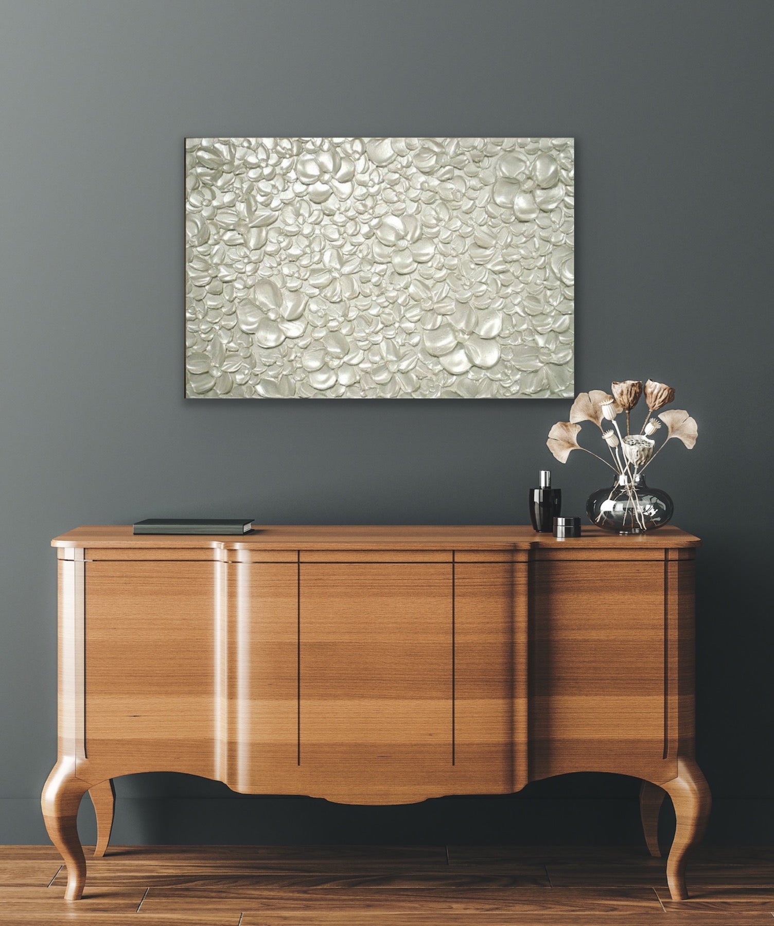 White pearl Blossoms Flowers Abstract Minimalist ORIGINAL Textured Painting palette knife Impasto, Abstract Wall Art -MADE2ORDER