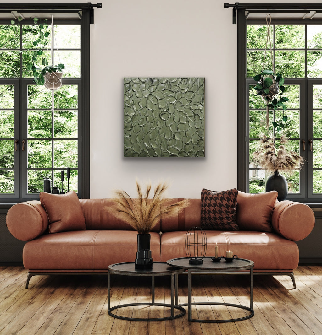 Green Grey Abstract Minimalist ORIGINAL Metallic Textured Painting palette knife Impasto, Abstract Wall Art -MADE2ORDER-Mix & match