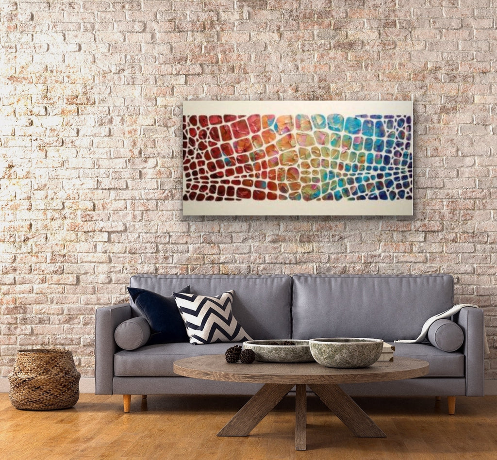 “Stained Glass” Colorful Abstract Original Palette knife Impasto Textured Large Wall Art MADE2ORDER Geometric Mosaic Painting Black and MultiColor