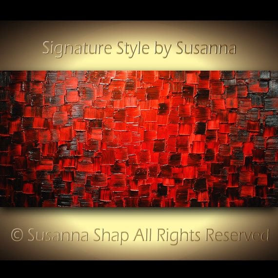 Original Red and black Modern Art Abstract painting, Geometric Squares Impasto Textured palette knife art by susanna shap (MADE2ORDER)