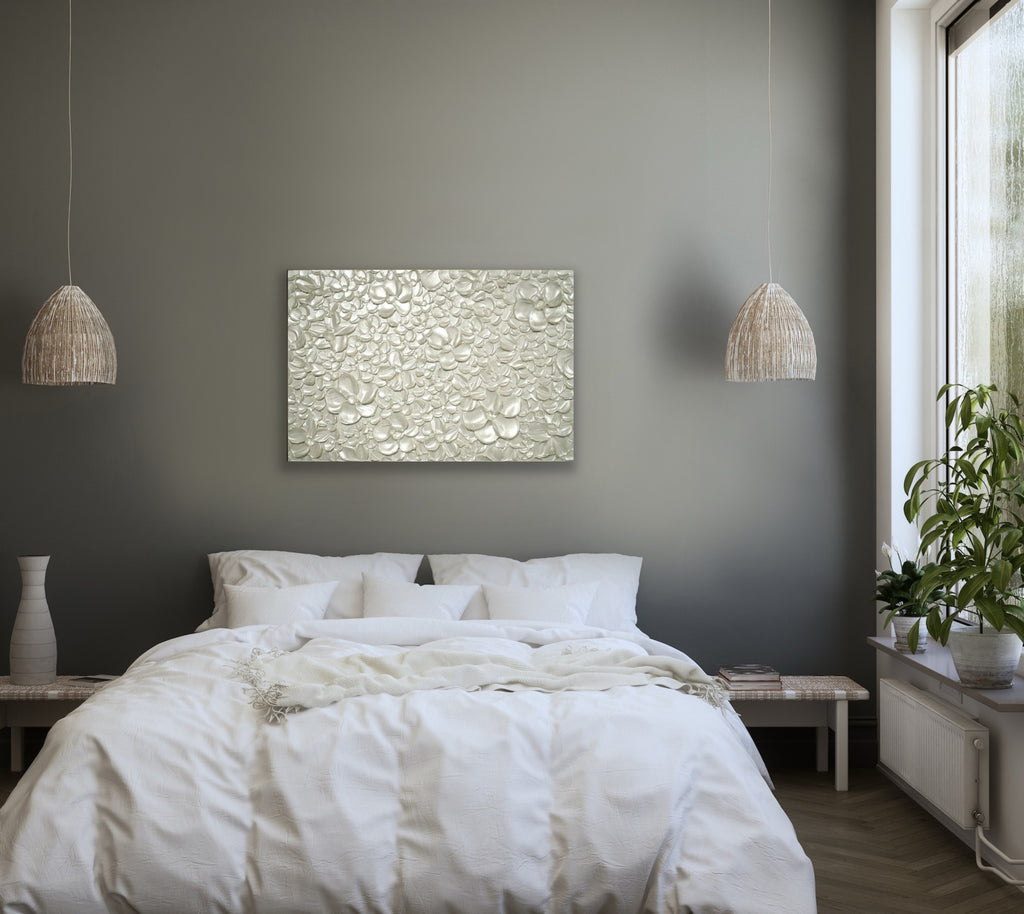 White pearl Blossoms Flowers Abstract Minimalist ORIGINAL Textured Painting palette knife Impasto, Abstract Wall Art -MADE2ORDER