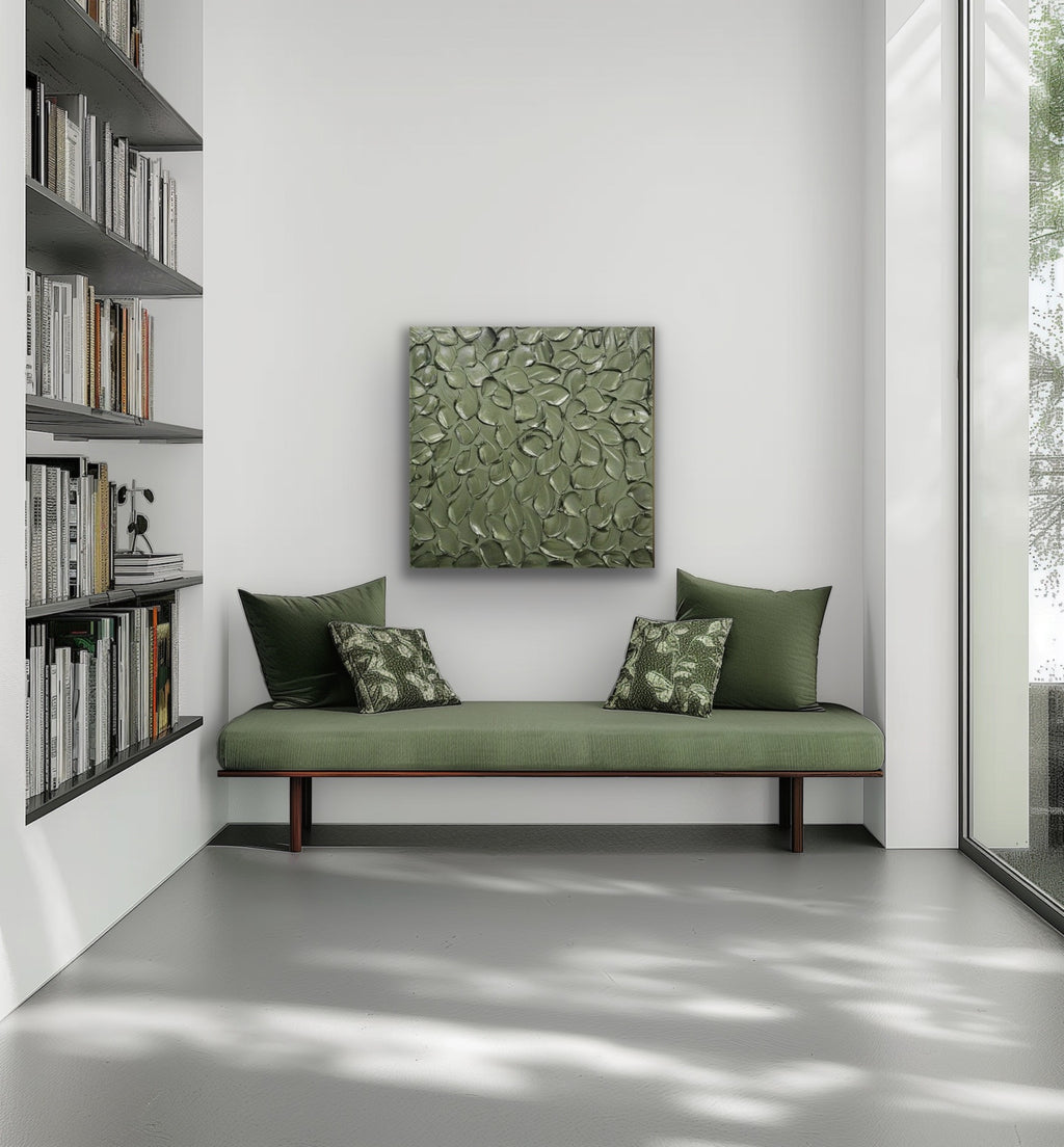 Green Grey Abstract Minimalist ORIGINAL Metallic Textured Painting palette knife Impasto, Abstract Wall Art -MADE2ORDER-Mix & match
