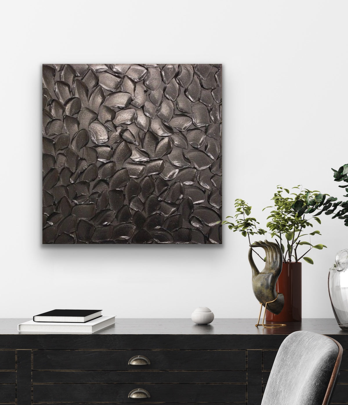 Black Pearl Abstract Minimalist ORIGINAL Textured Painting palette knife Impasto, Abstract Wall Art -MADE2ORDER-Mix & match