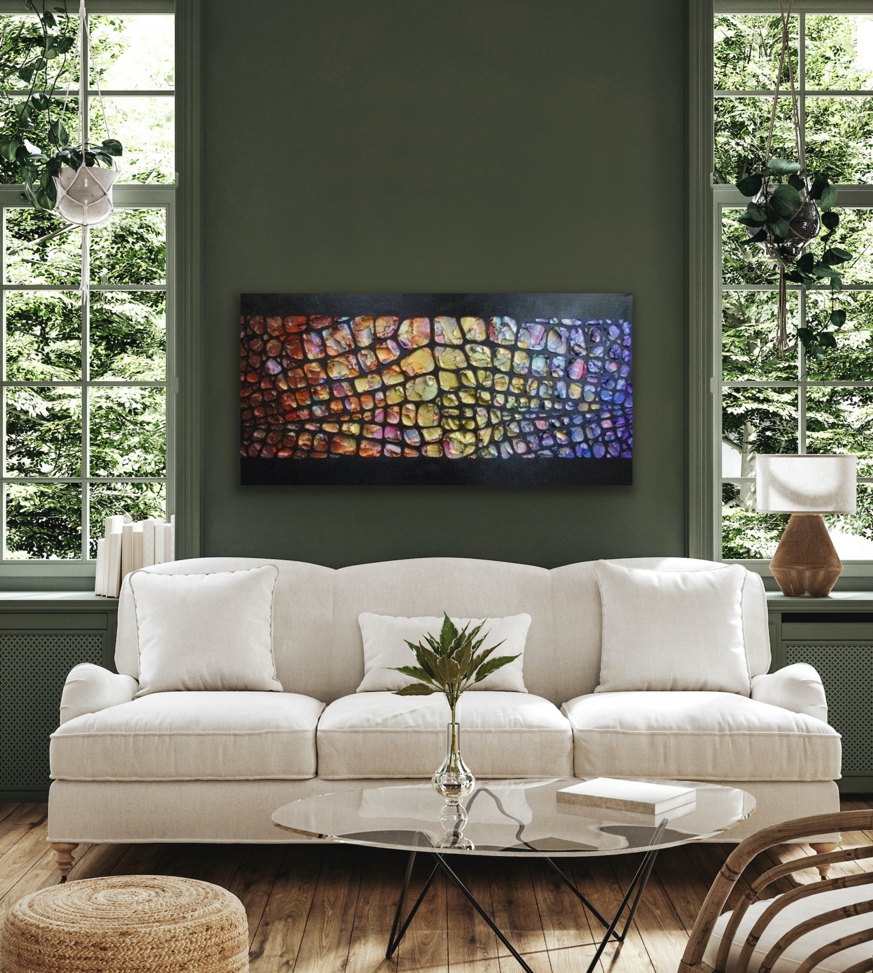 Original Palette knife Impasto Textured Large Abstract Wall Art MADE2ORDER Geometric Mosaic Painting Black and MultiColor