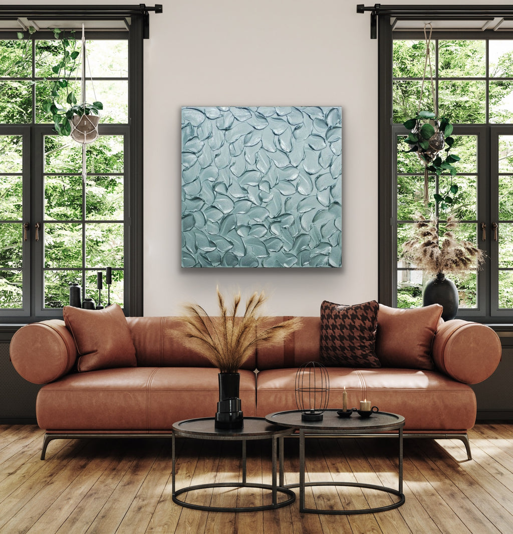 Teal blue ORIGINAL Textured Painting Abstract Minimalist Metallic palette knife Impasto, Abstract Wall Art -MADE2ORDER-Mix & match