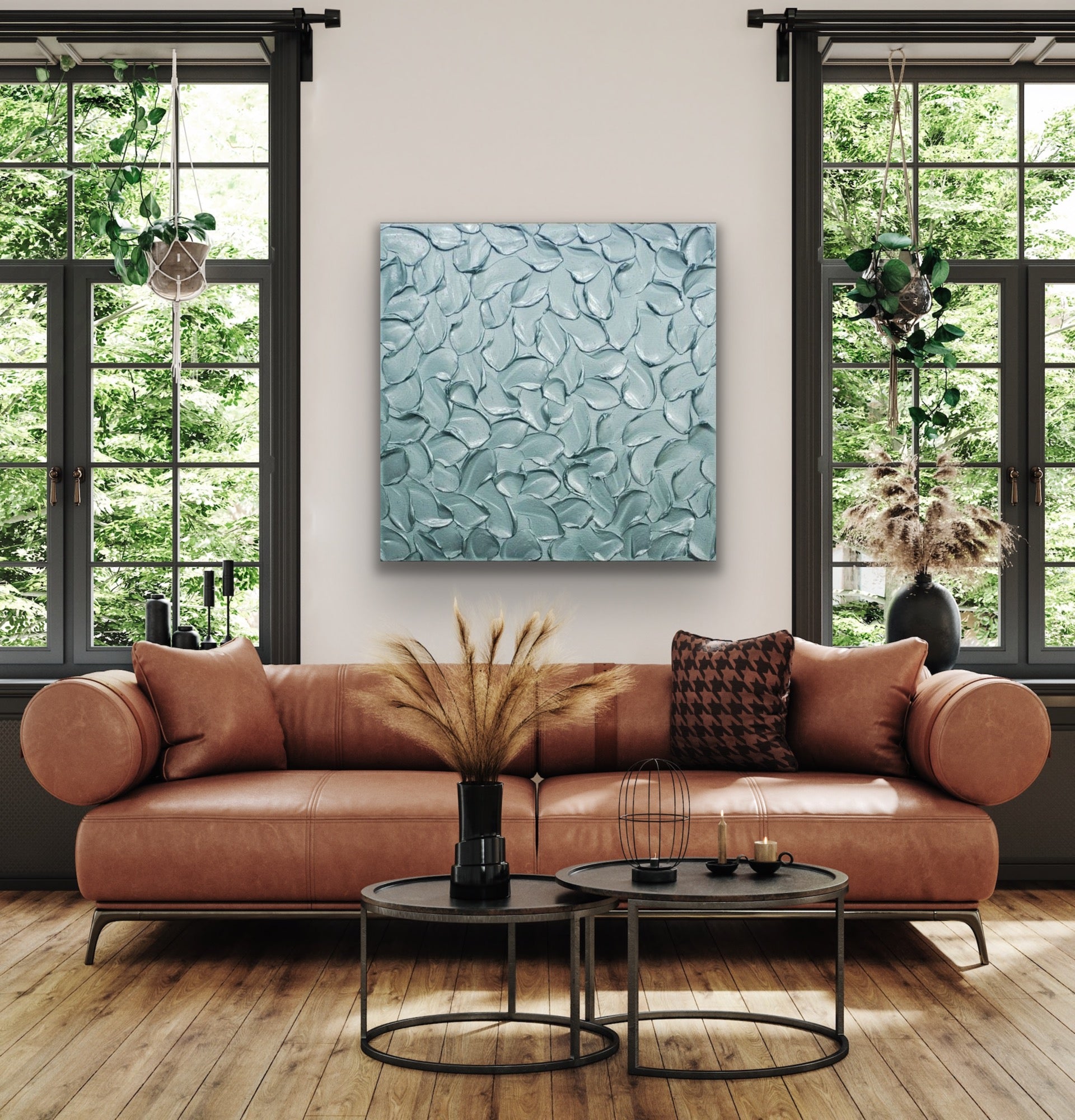Teal blue ORIGINAL Textured Painting Abstract Minimalist Metallic palette knife Impasto, Abstract Wall Art -MADE2ORDER-Mix & match