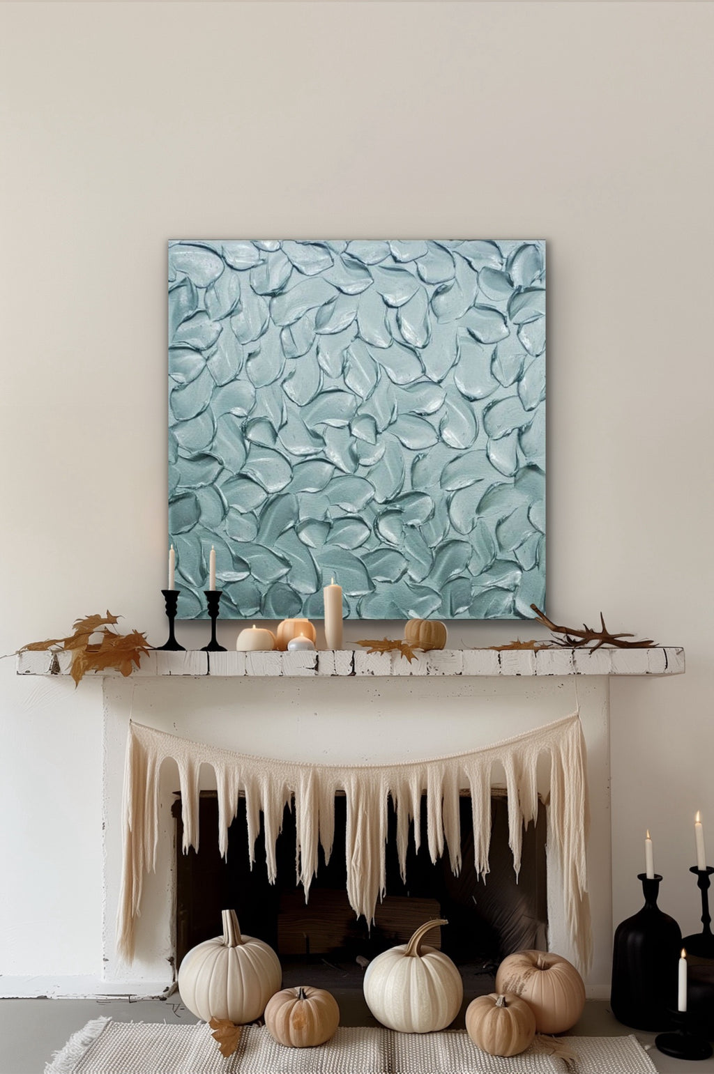 Teal blue ORIGINAL Textured Painting Abstract Minimalist Metallic palette knife Impasto, Abstract Wall Art -MADE2ORDER-Mix & match
