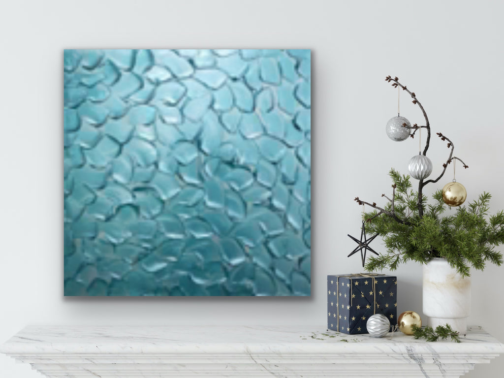Turquoise Abstract Minimalist ORIGINAL Metallic Textured Painting palette knife Impasto, Abstract Wall Art -MADE2ORDER-Mix & match