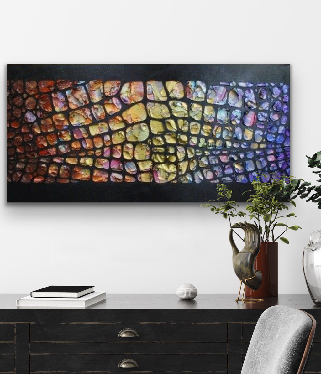 Original Palette knife Impasto Textured Large Abstract Wall Art MADE2ORDER Geometric Mosaic Painting Black and MultiColor